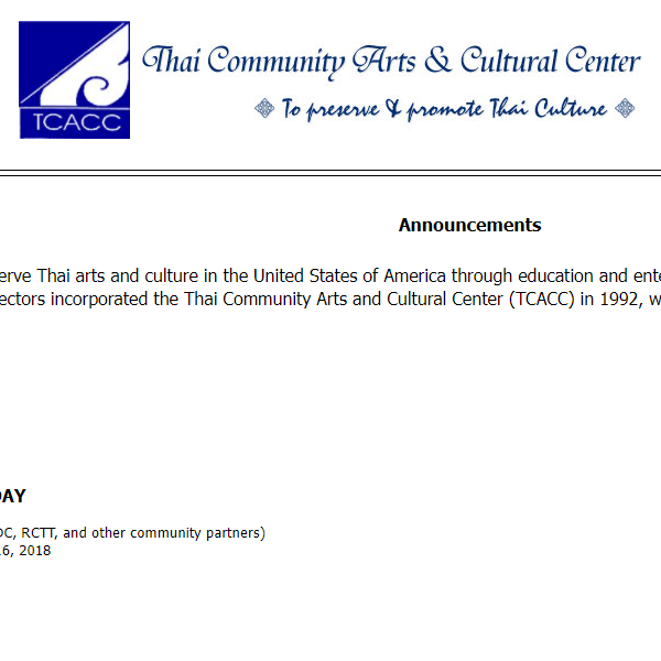 Thai Organizations in California - Thai Community Arts and Cultural Center